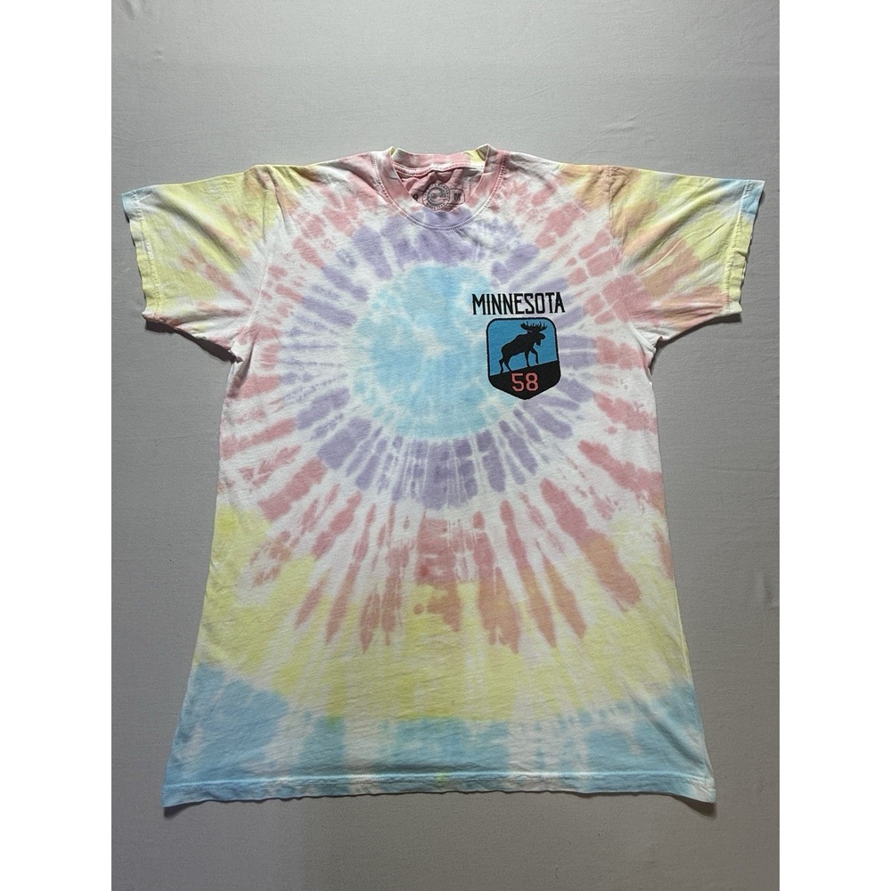 Duke Clothing Co Minnesota Tie-Dye Moose Graphic Double-Sided Cotton T-Shirt M